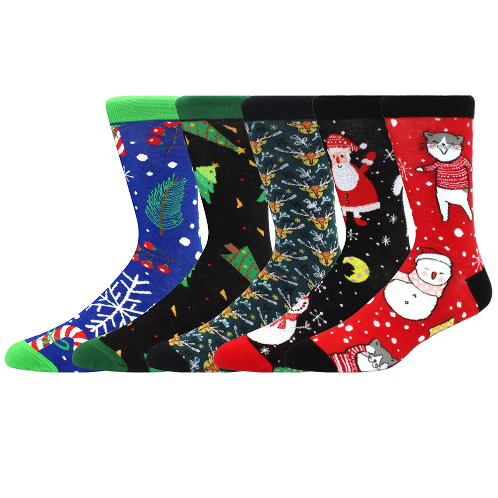 5 Pairs Men Middle Tube Socks Fun Casual Business Socks Colorful Halloween Animal Vintage Happy Woman Cotton Socks