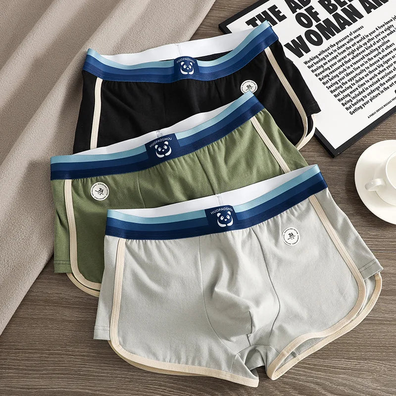 1/3 PCS/Pack 7A Antibacterial Big U Mesh Breathable Crotch Men's Panties 100% Cotton Trendy Underpants High Elastic Waist Boxers