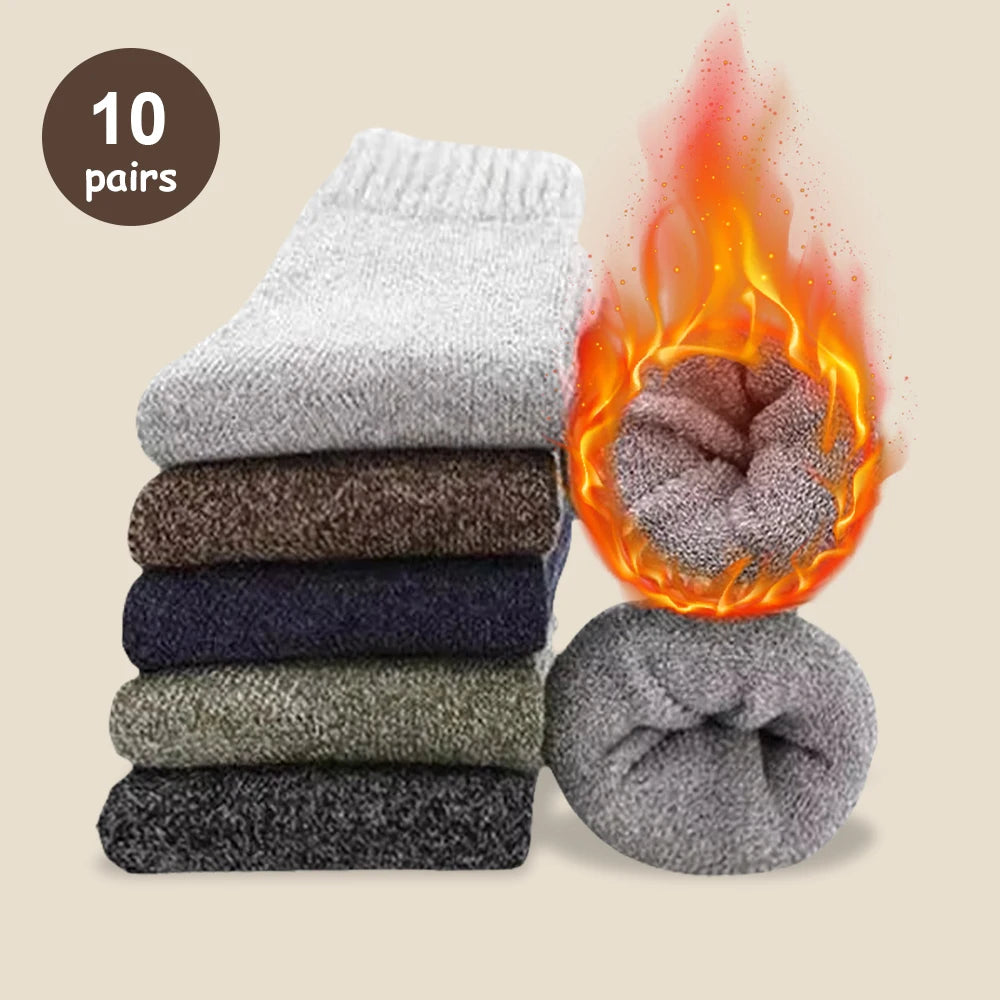5/10 Pairs Men Retro Solid Color Casual Wool Socks Winter Warm Mid Length Sock Ultra Thick Men Antifreeze Cashmere Socks