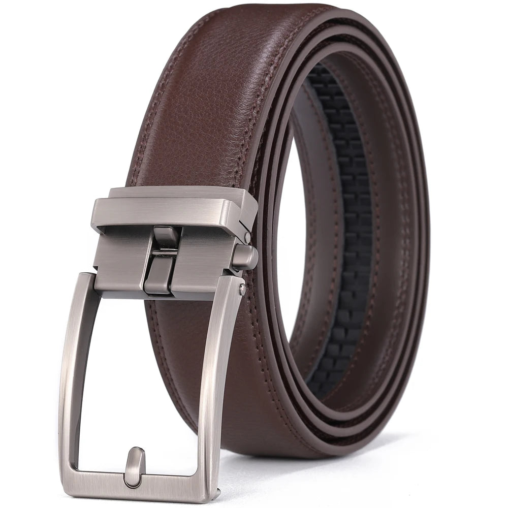 Click Belts for Men Luxury Brand Designer Fashion Automatic Buckle Genuine Leather Men's Belt Male Jeans Waist Strap Blue 3.5 cm