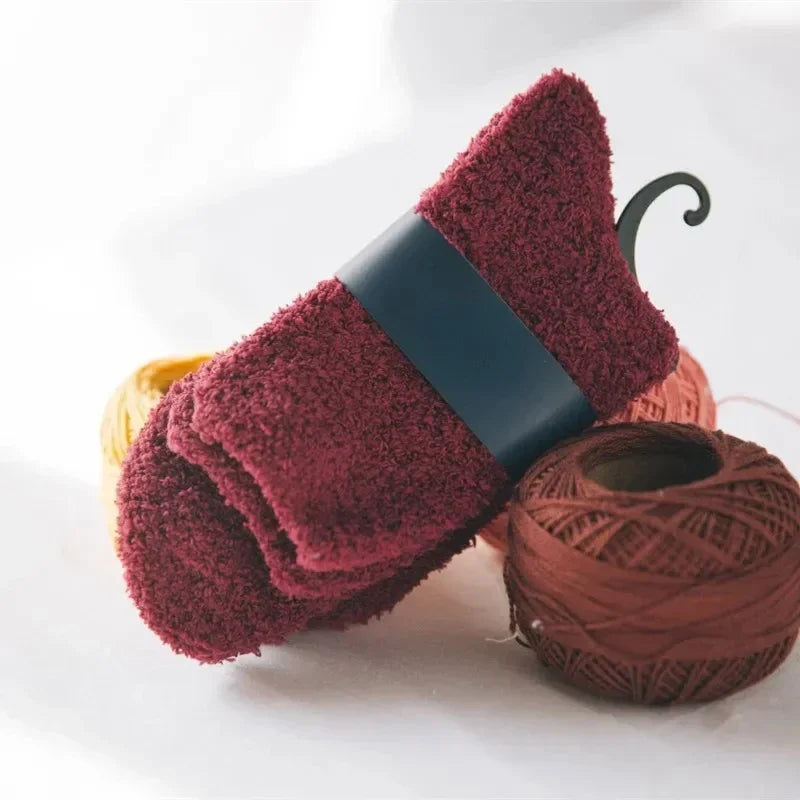 Winter Men's Half Fleece Socks Thermal Coral Fleece Pure Color Warm Thicken Soft Mid-tube Floor Home Sleep Socks for Women
