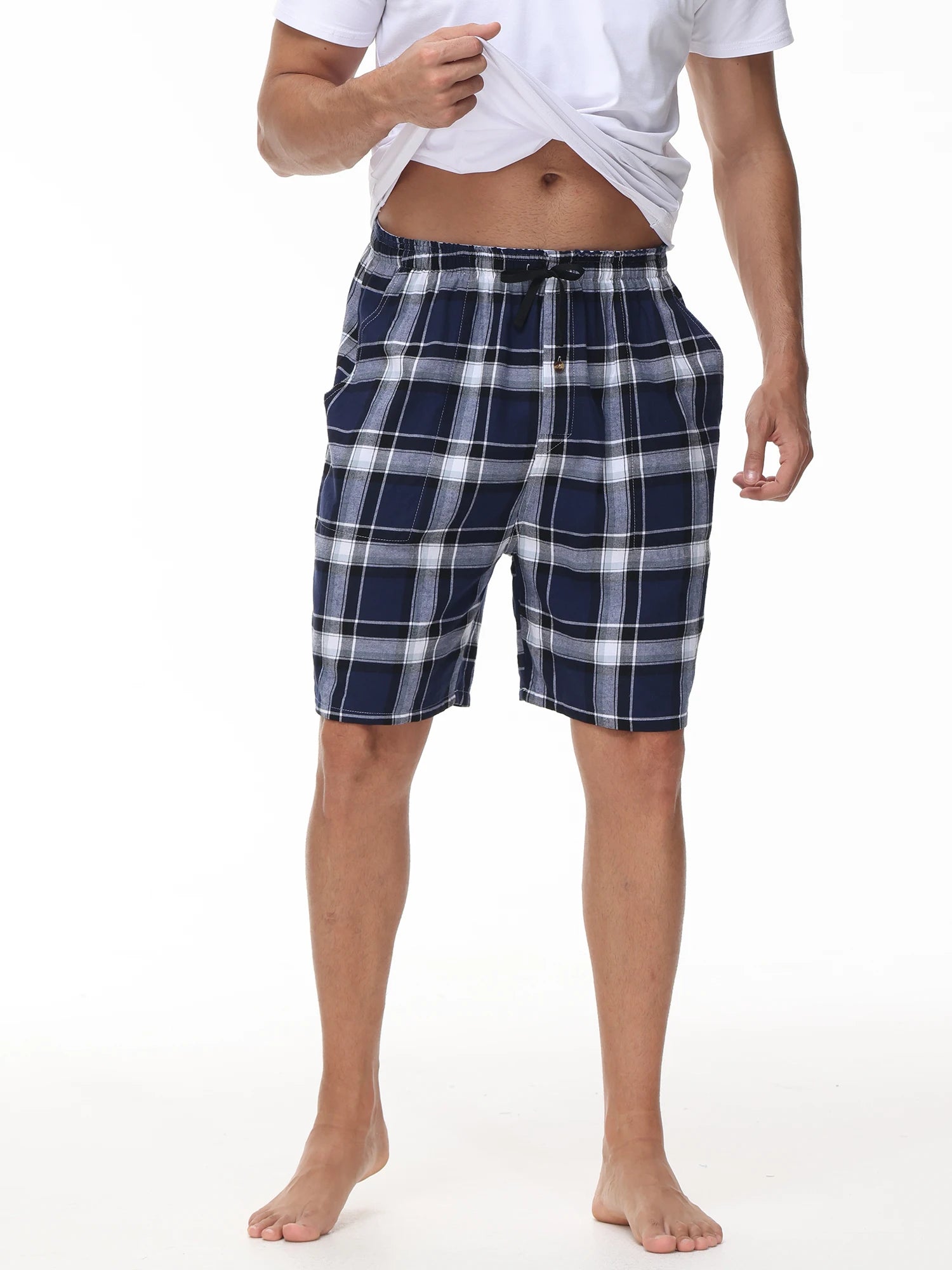 3Pcs Men's 100% Cotton Underwear Boxers Shorts Suit, Plaid Pajama Sleeping Bottoms Pants Suit, Elastic Waist Shorts Homewear