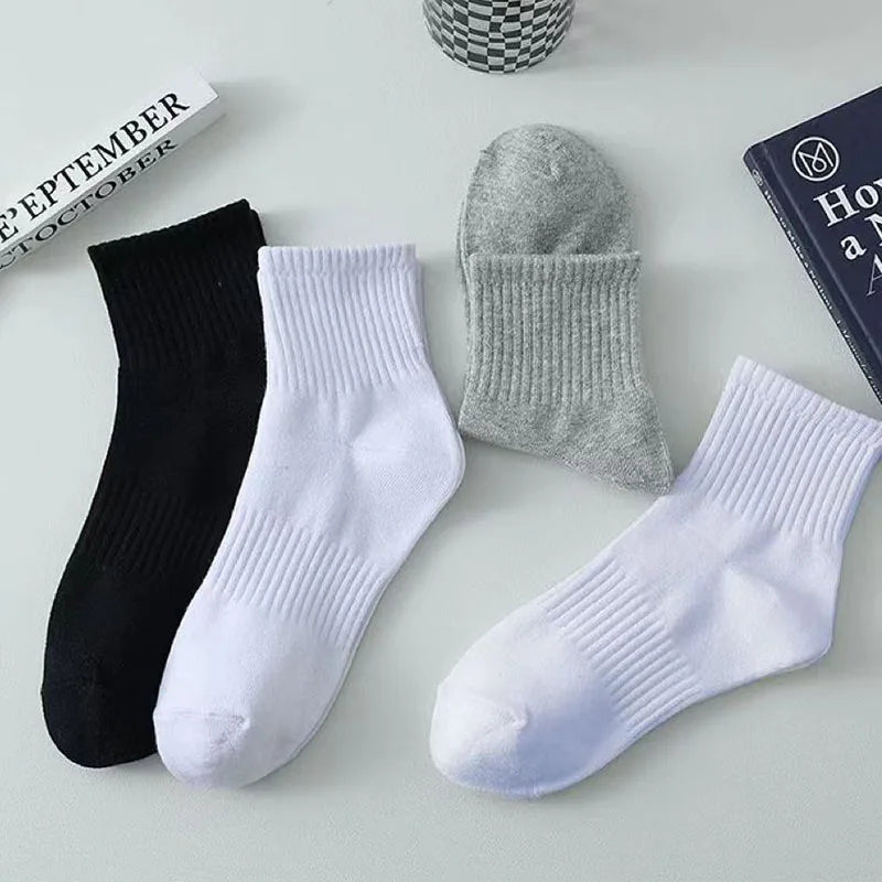 10/20 Pairs Neutral Solid Color Round Neck Socks Spring Summer Sweat Absorbing Breathable Soft Comfortable Couple Sports Socks
