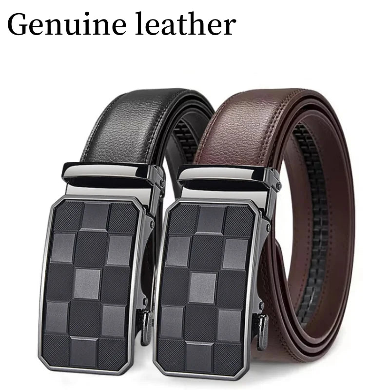 Men's Automatic Belt Genuine Leather Adjustable Buckle Belt Black/Brown Gear-Style Belt High-Quality Business Casual Men's Belt