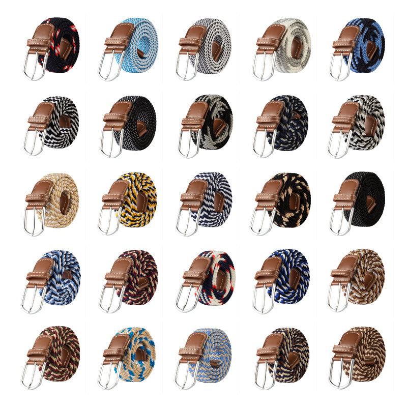 Blue Black Female Casual Knitted Pin Buckle Men Belt Woven Canvas Elastic Expandable Braided Stretch Belts Women Jeans 60colors