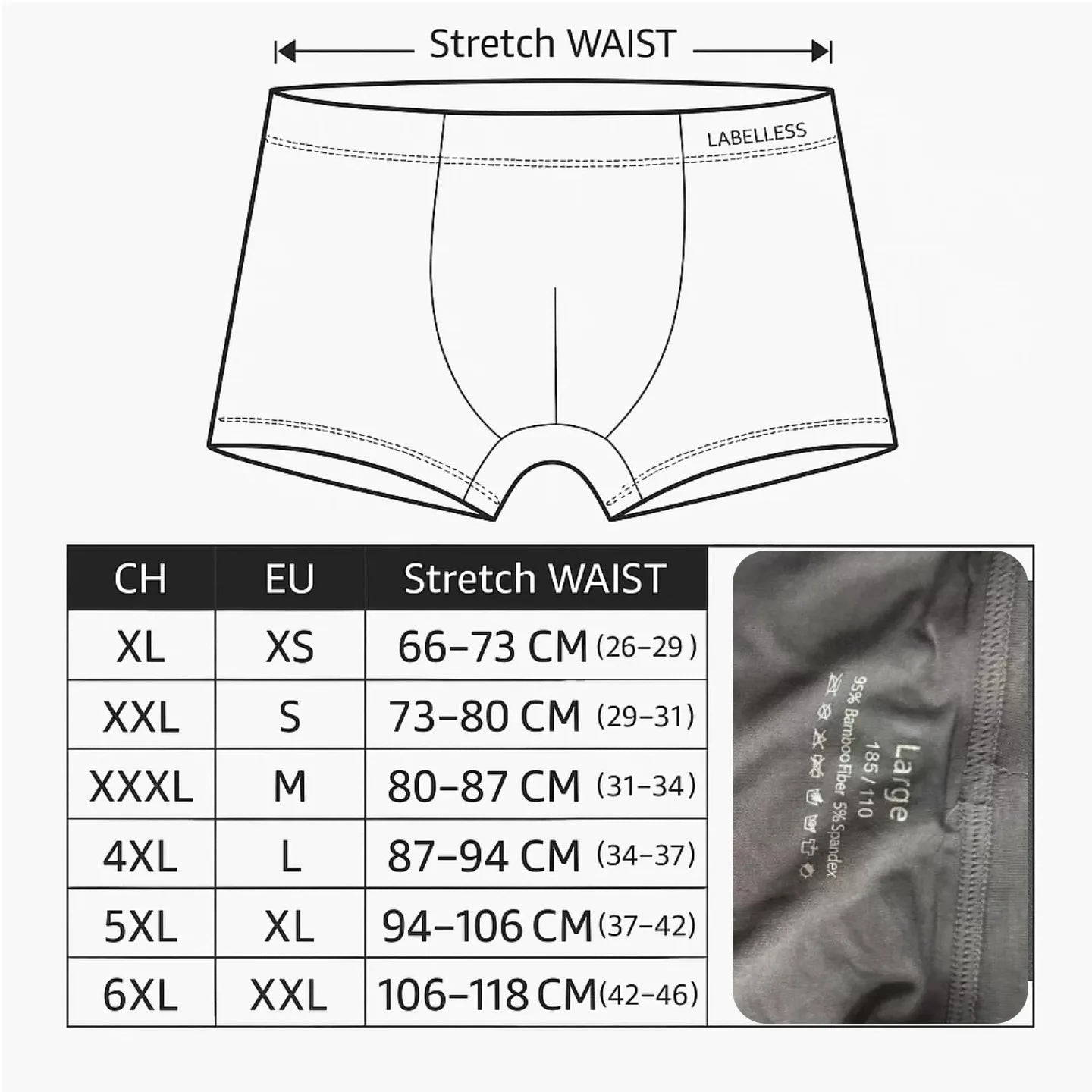 5 Packs Bamboo Boxers Man XL XXL XXXL XXXXL 5XL 6XL Plus Size Underwear Men Flat Feet Gym Shorts Panties Black Underpants Gifts