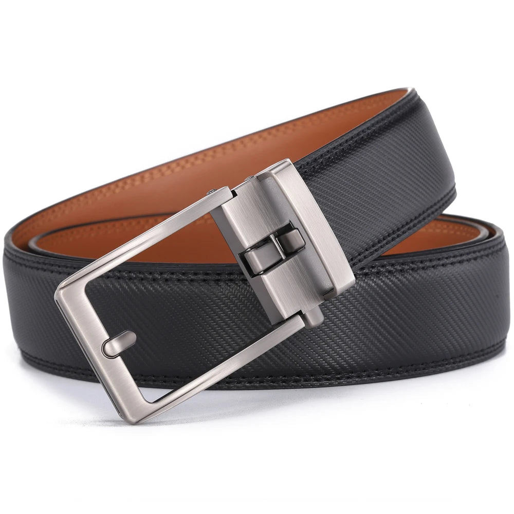Click Belts for Men Luxury Brand Designer Fashion Automatic Buckle Genuine Leather Men's Belt Male Jeans Waist Strap Blue 3.5 cm
