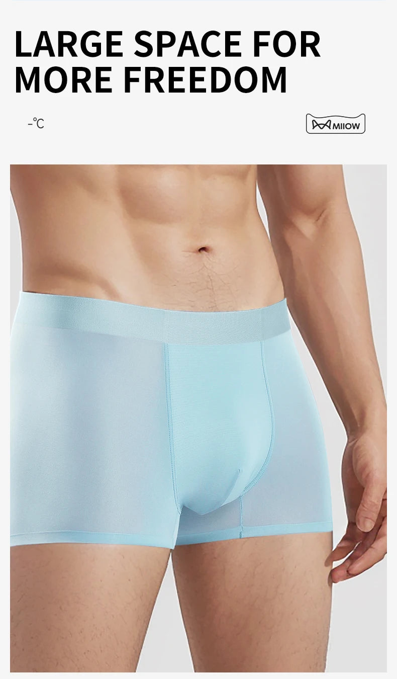 MiiOW 3Pcs Ice Silk Men Panties Mesh Breathable Mens Underpants 10A Antibacterial Crotch Men's Underwear Boxers Man Boxer Briefs