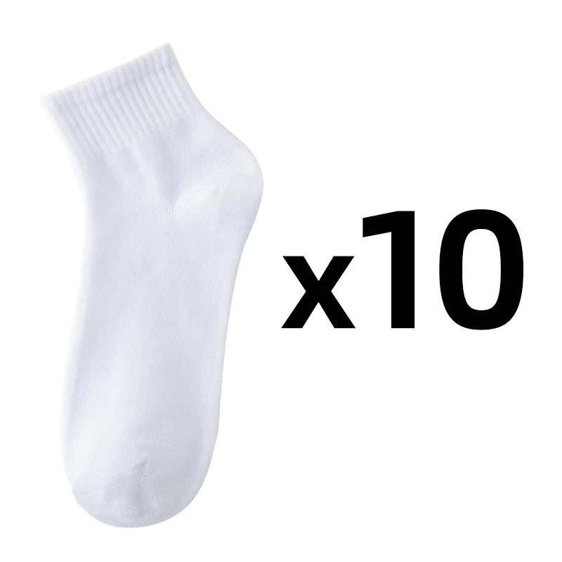 10 Pairs/Lot Men's Breathable Socks Solid Color Black White Business Casual Simple Versatile Sports Mesh Short Socks