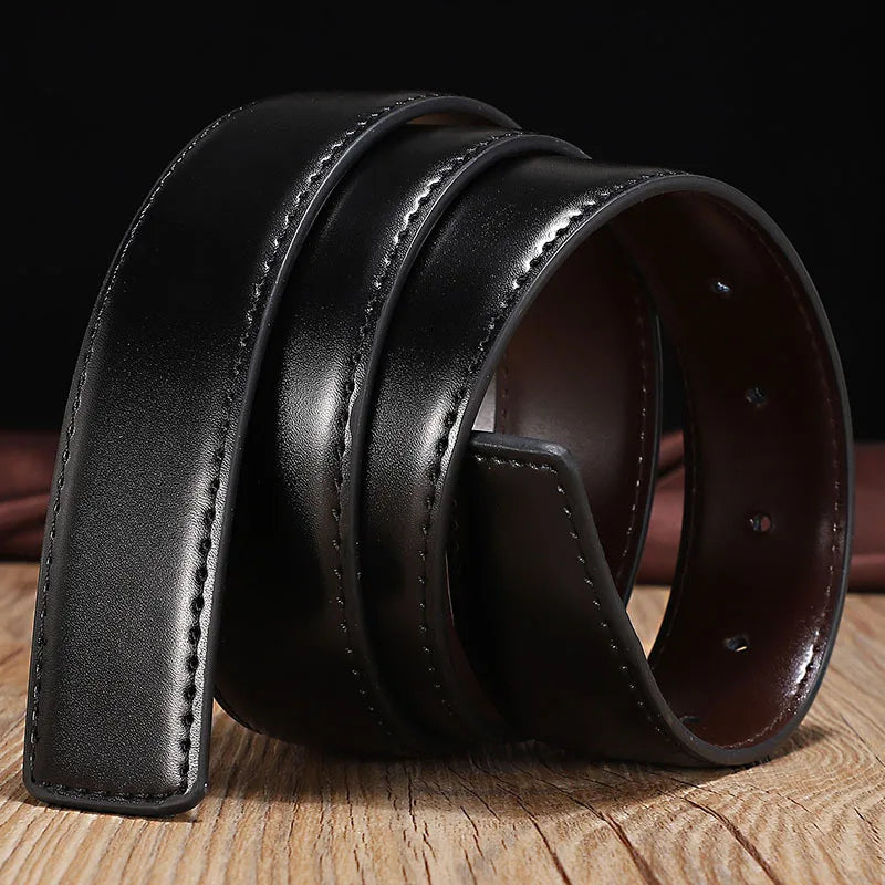 1pcs/2.8CM/3.3CM - Belt for Men Men's Business Belt Reversible Genuine Cowhide Leather Belt No Buckle Rotating Buckle