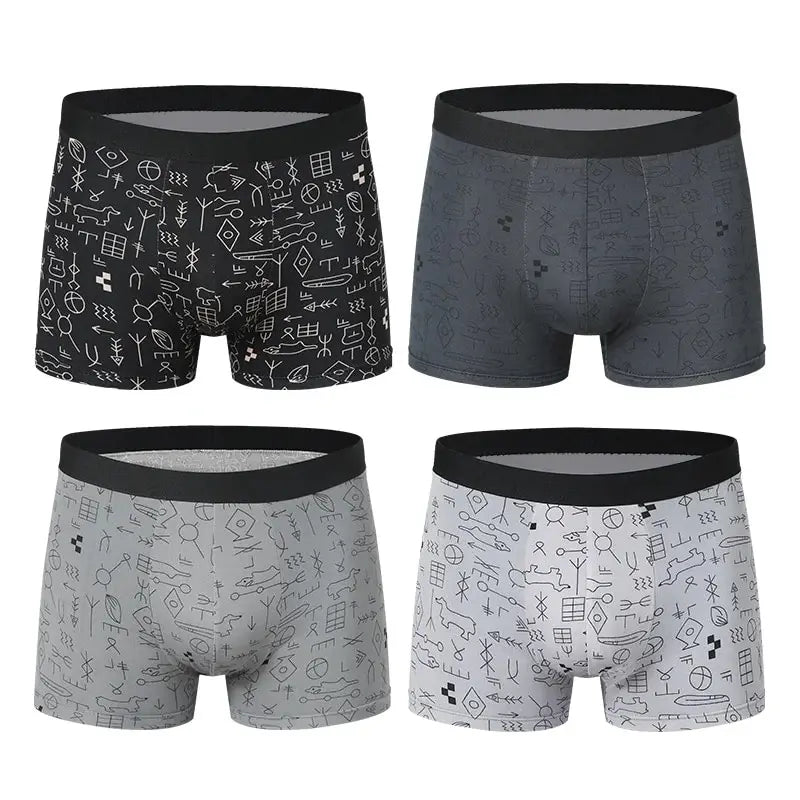 4/10 Pack Europe Plus Size Men's Fashion Printed Underwear Joker Boyshort Comfortable Elastic Waist Shorts Parent-child Pants