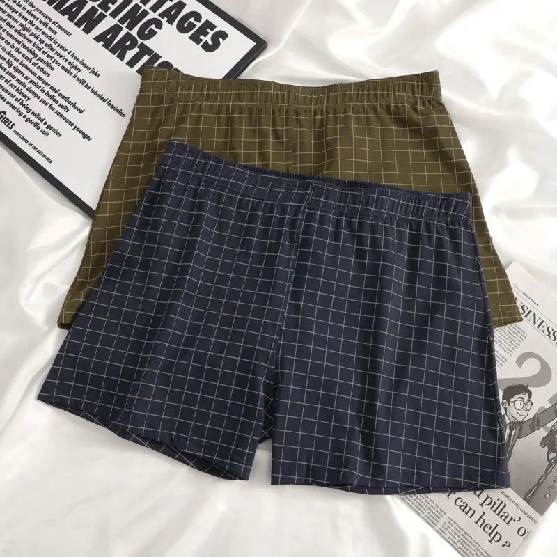 4Pcs Mens Underwear Boxers Shorts Casual Cotton Sleep Underpants Homewear Men Panties Striped Plaid Loose Comfortable Underwear