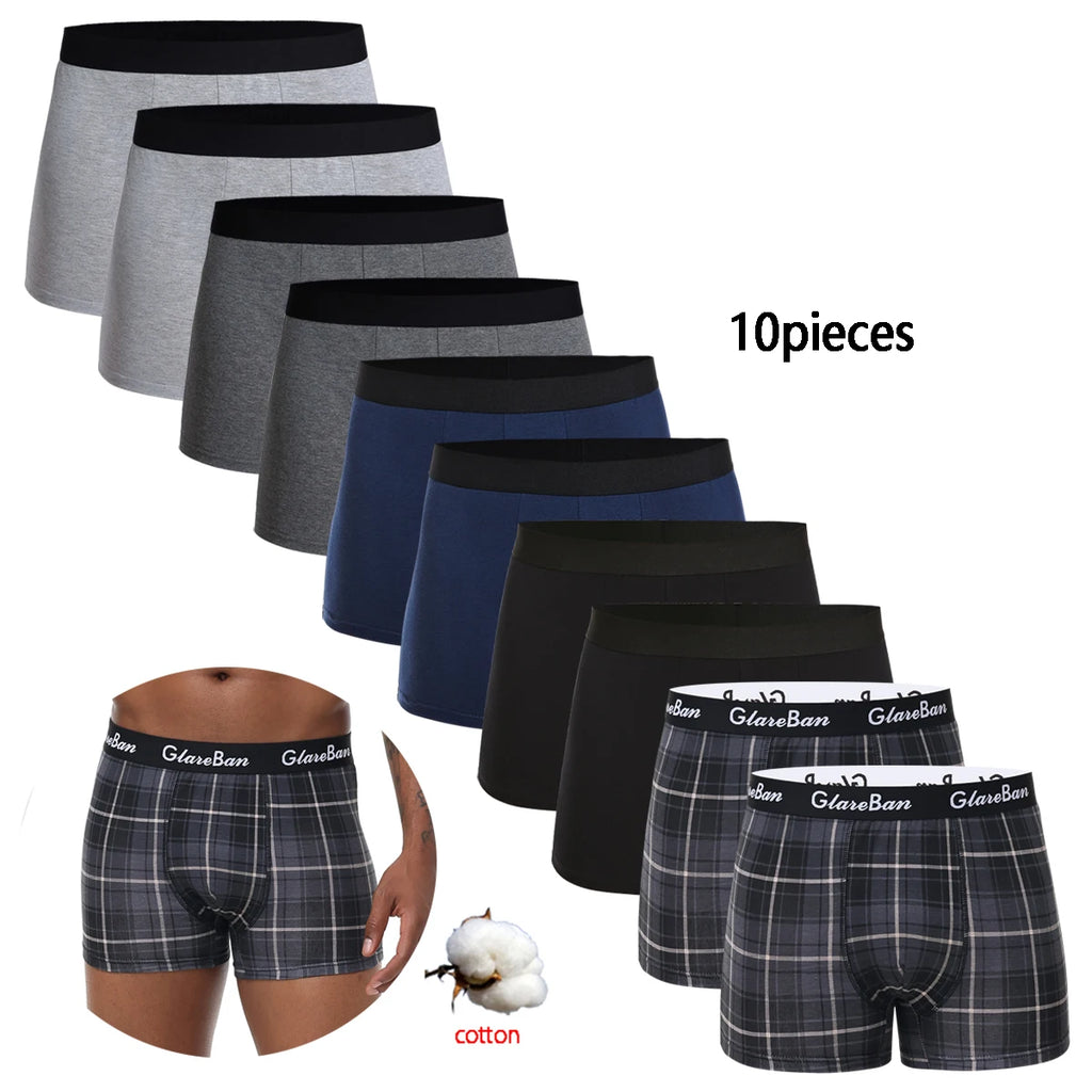 10pcs pack Black Cotton Boxer Shorts Men Underwear Soft Male Underpants for Men Homme comfortable Boxershorts Slips Panties
