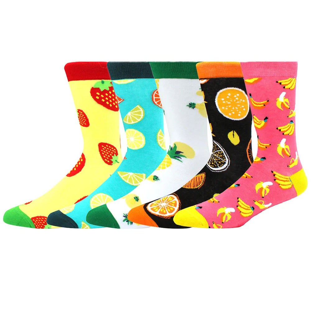 5 Pairs Men Middle Tube Socks Fun Casual Business Socks Colorful Halloween Animal Vintage Happy Woman Cotton Socks