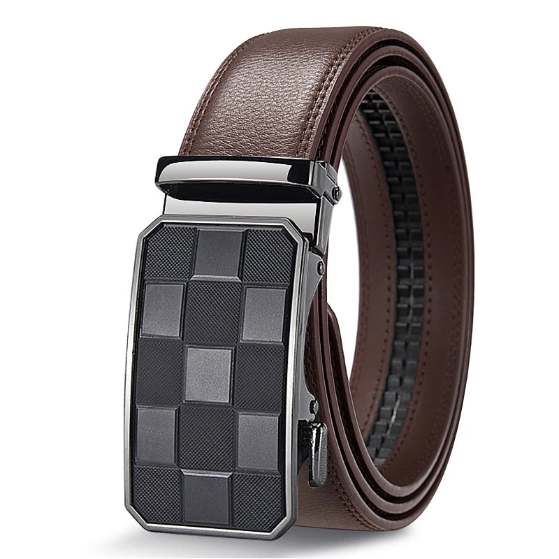 Men's Automatic Belt Genuine Leather Adjustable Buckle Belt Black/Brown Gear-Style Belt High-Quality Business Casual Men's Belt