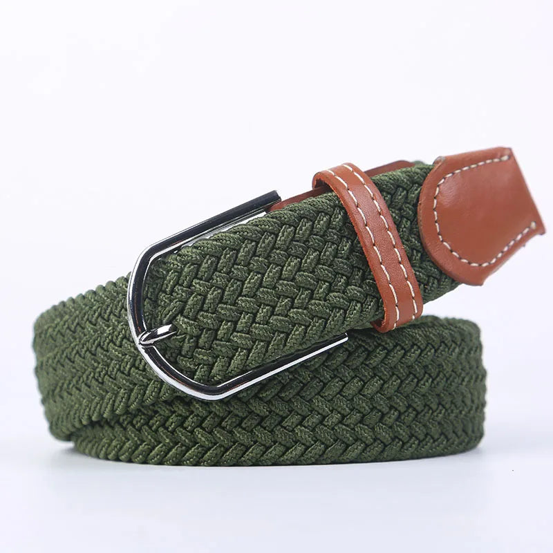 Blue Black Female Casual Knitted Pin Buckle Men Belt Woven Canvas Elastic Expandable Braided Stretch Belts Women Jeans 60colors