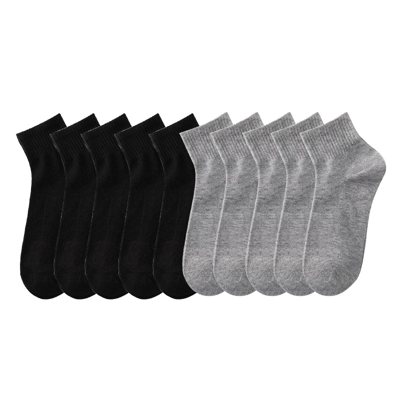 10 Pairs/Lot Men's Breathable Socks Solid Color Black White Business Casual Simple Versatile Sports Mesh Short Socks