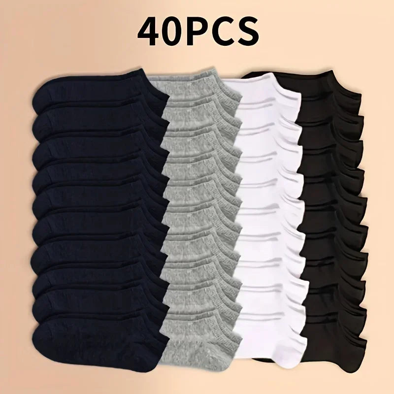 10 or 20 or 40 Pairs Unisex Solid Cotton Socks Men Women Low Cut Ankle Socks Bulk Black White Grey Socks Soft Lightweight