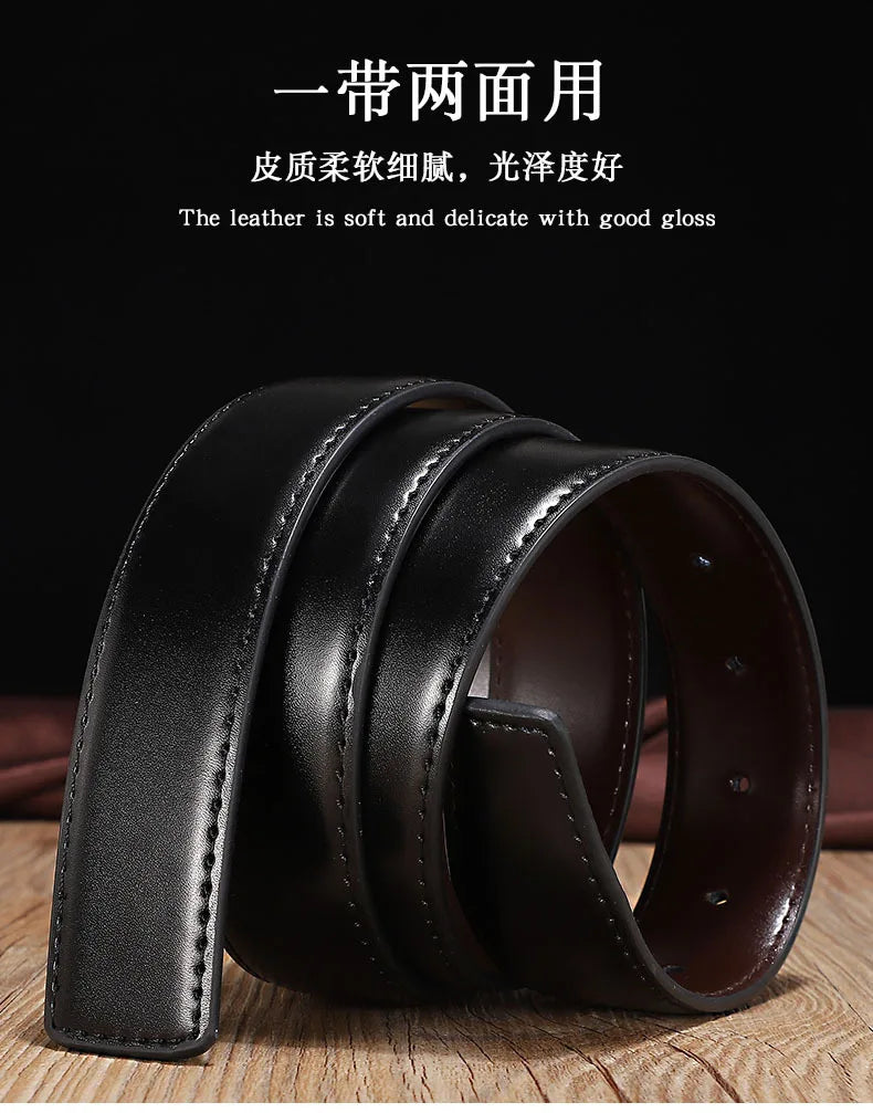 1pcs/2.8CM/3.3CM - Belt for Men Men's Business Belt Reversible Genuine Cowhide Leather Belt No Buckle Rotating Buckle