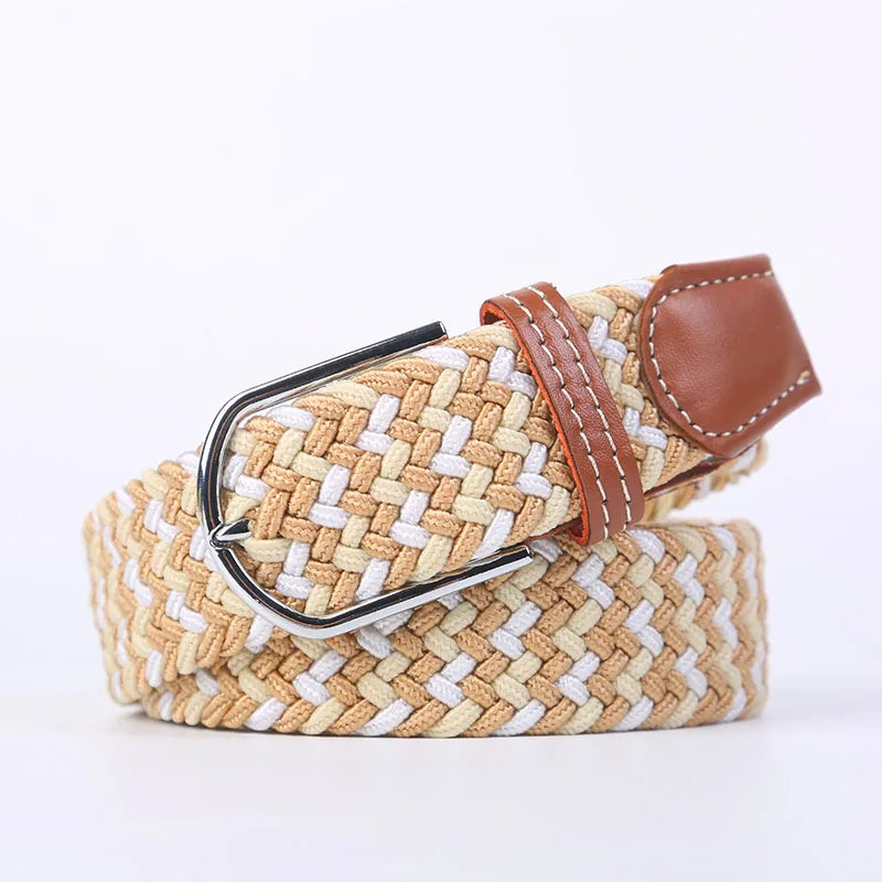 Blue Black Female Casual Knitted Pin Buckle Men Belt Woven Canvas Elastic Expandable Braided Stretch Belts Women Jeans 60colors