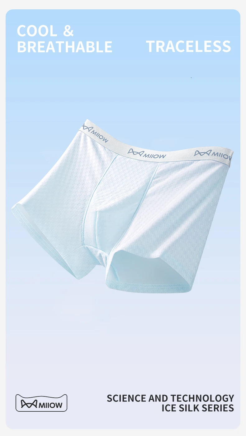 MiiOW 3Pcs Ice Silk Men Panties Mesh Breathable Mens Underpants 10A Antibacterial Crotch Men's Underwear Boxers Man Boxer Briefs