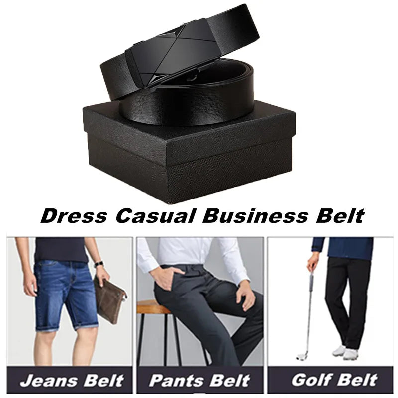 OYIFAN Fashion Men's Belt Men's Genuine Leather Belt Automatic Buckle Ratchet Belt Random Adjustment