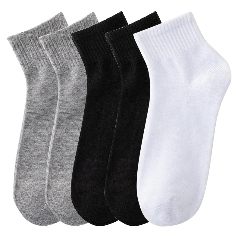 10 Pairs/Lot Men's Breathable Socks Solid Color Black White Business Casual Simple Versatile Sports Mesh Short Socks