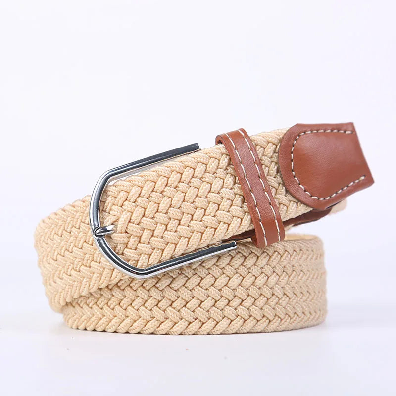 Blue Black Female Casual Knitted Pin Buckle Men Belt Woven Canvas Elastic Expandable Braided Stretch Belts Women Jeans 60colors