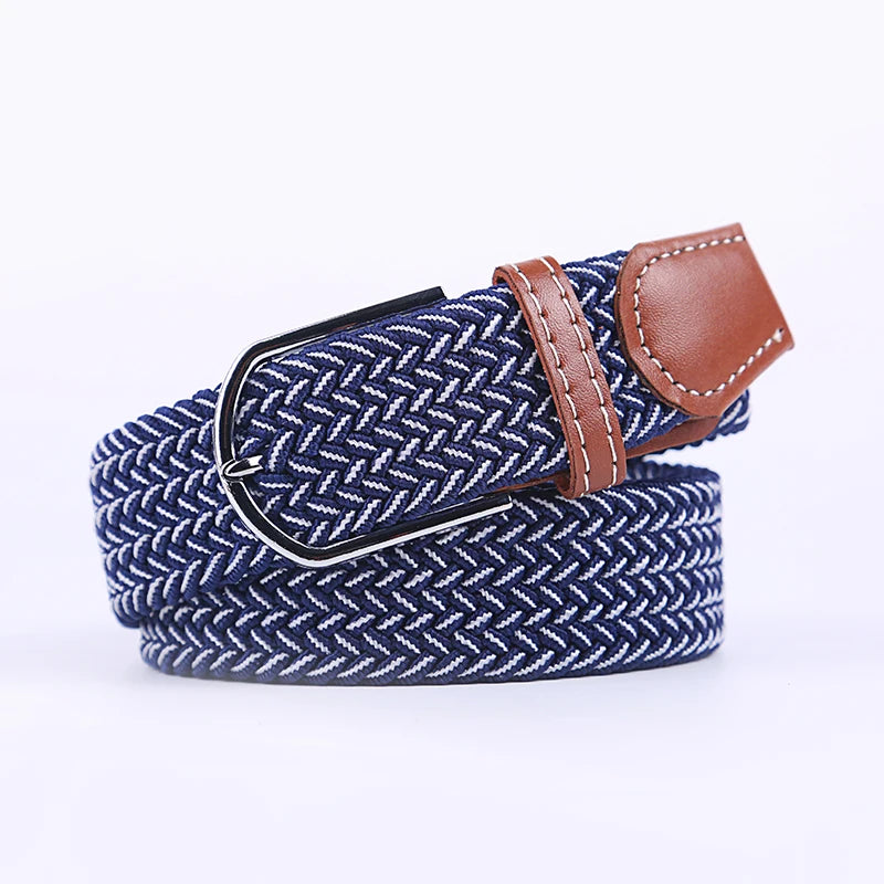 Blue Black Female Casual Knitted Pin Buckle Men Belt Woven Canvas Elastic Expandable Braided Stretch Belts Women Jeans 60colors