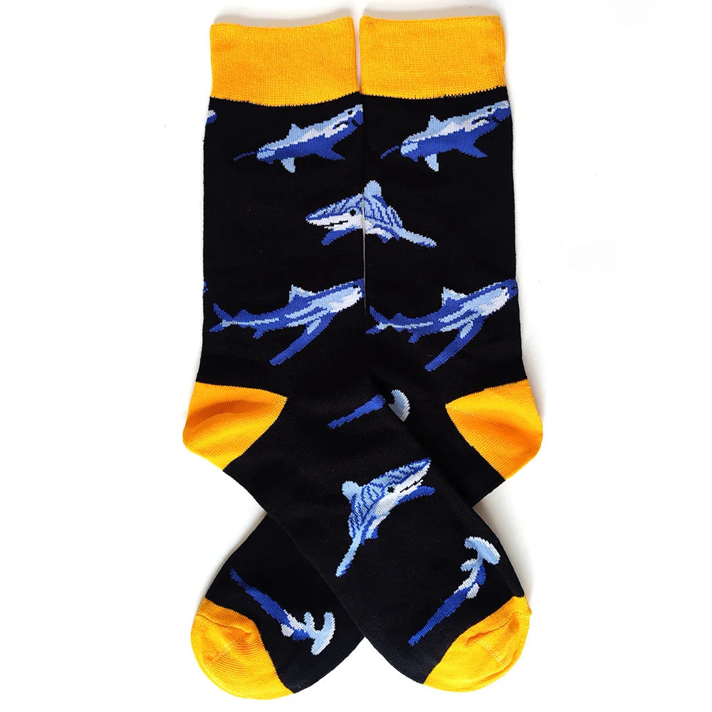 58 Style Cartoon Men Socks Fish bird parrot shark Theme Cotton Novelty Funny Hip Hop Trend Street Long Socks