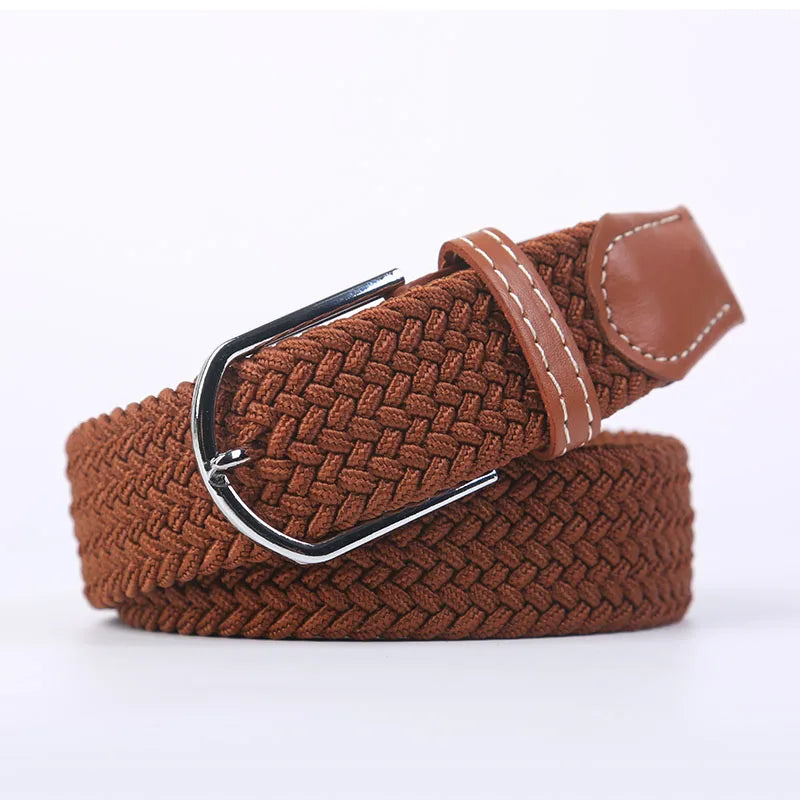 Blue Black Female Casual Knitted Pin Buckle Men Belt Woven Canvas Elastic Expandable Braided Stretch Belts Women Jeans 60colors