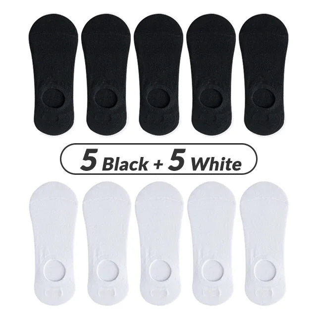 5/10 Pairs Men's Invisible Socks Slippers Cotton Silicone Non-slip Summer No-show Ankle Socks Casual Breathable Thin Boat Sock