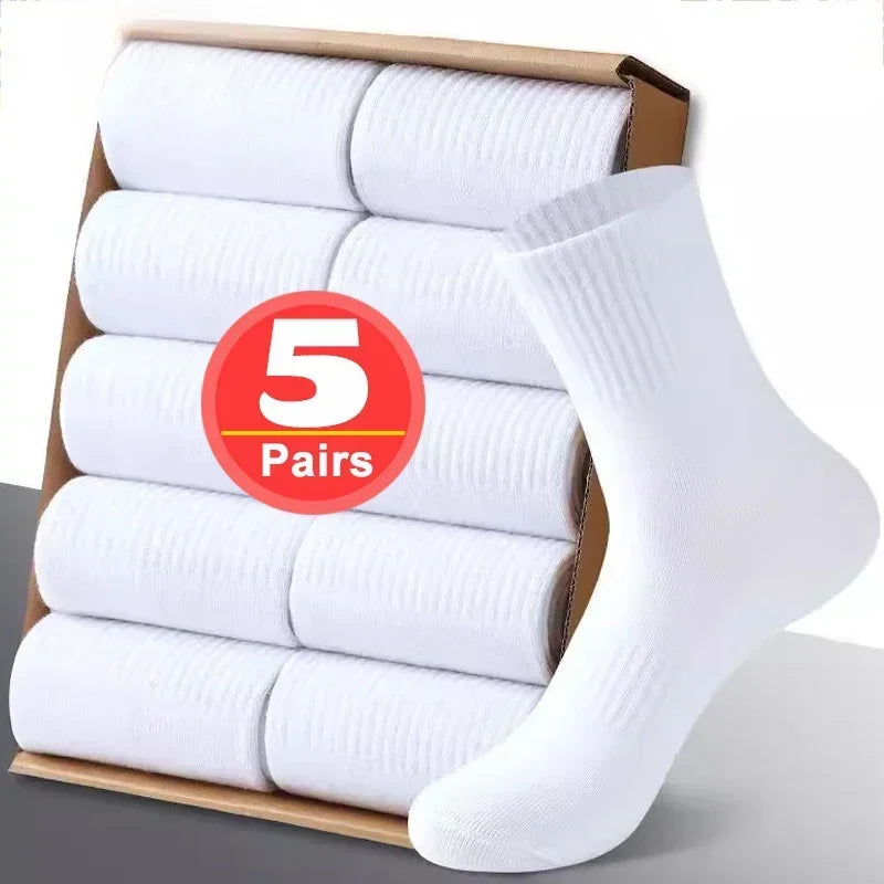 Cotton Sports Socks Unisex Soft Comfortable Breathable Casual Socks Black White Mid Tube Solid Color for Men Women Classic Socks