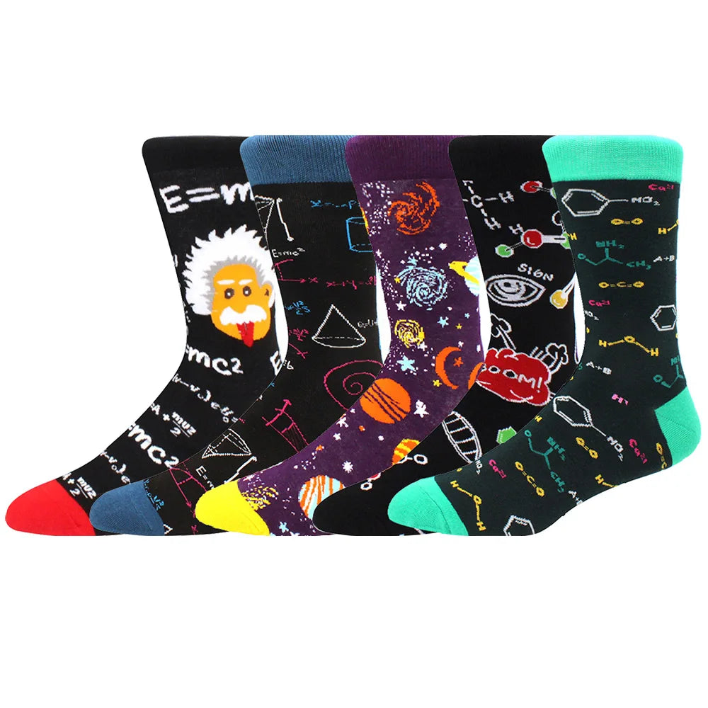 5 Pairs Men Middle Tube Socks Fun Casual Business Socks Colorful Halloween Animal Vintage Happy Woman Cotton Socks