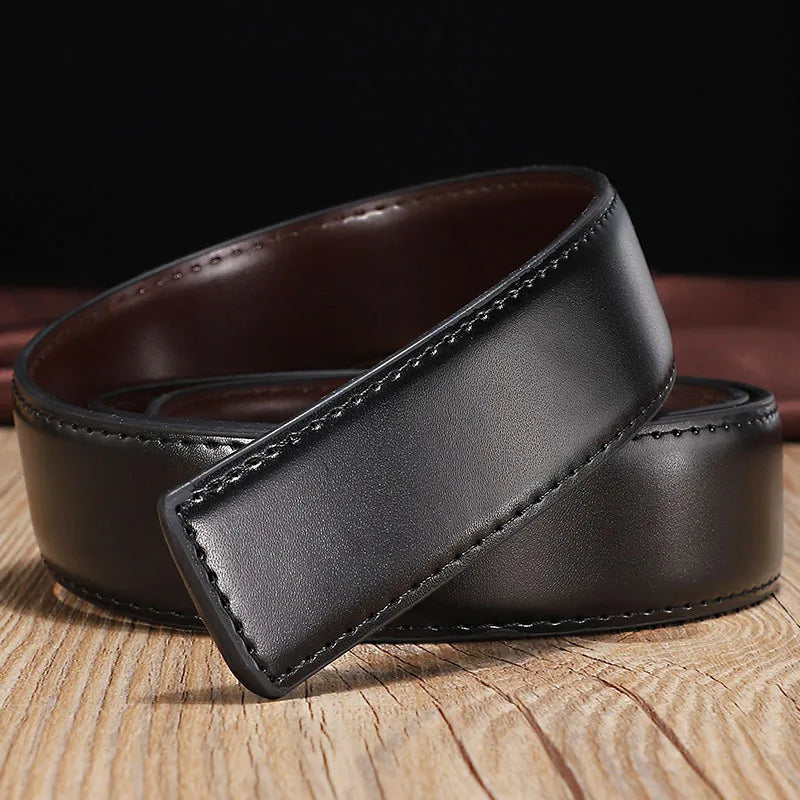 1pcs/2.8CM/3.3CM - Belt for Men Men's Business Belt Reversible Genuine Cowhide Leather Belt No Buckle Rotating Buckle