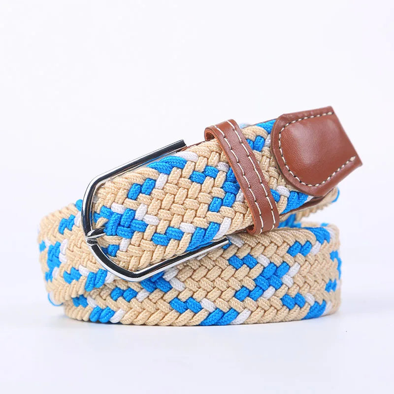 Blue Black Female Casual Knitted Pin Buckle Men Belt Woven Canvas Elastic Expandable Braided Stretch Belts Women Jeans 60colors