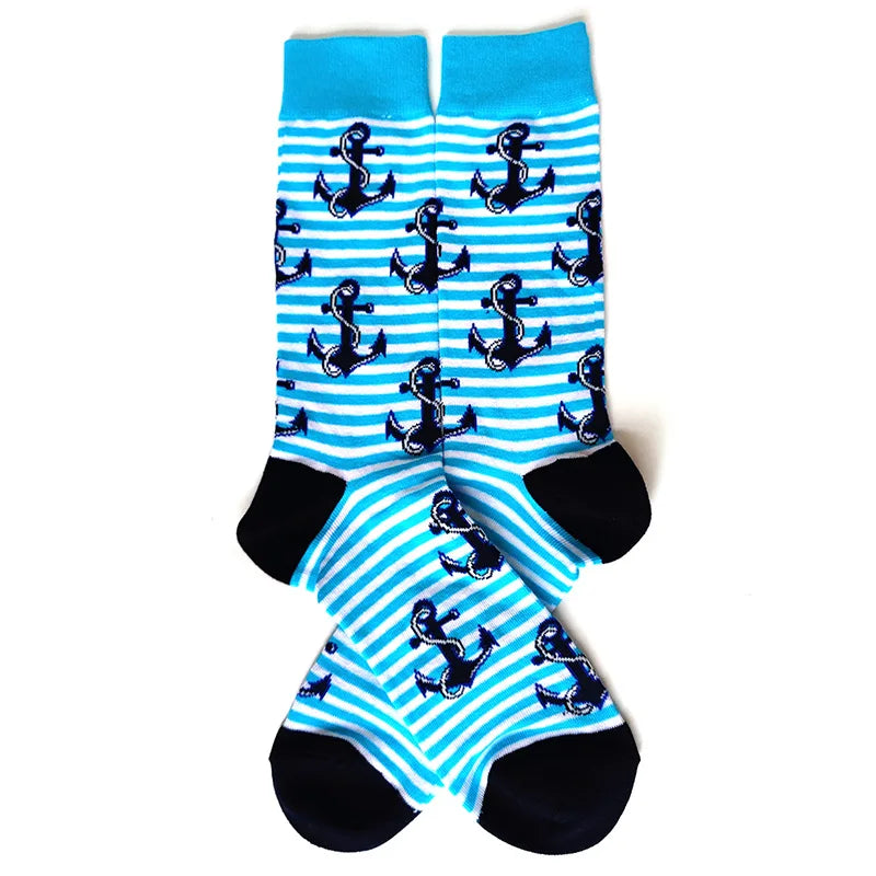 58 Style Cartoon Men Socks Fish bird parrot shark Theme Cotton Novelty Funny Hip Hop Trend Street Long Socks