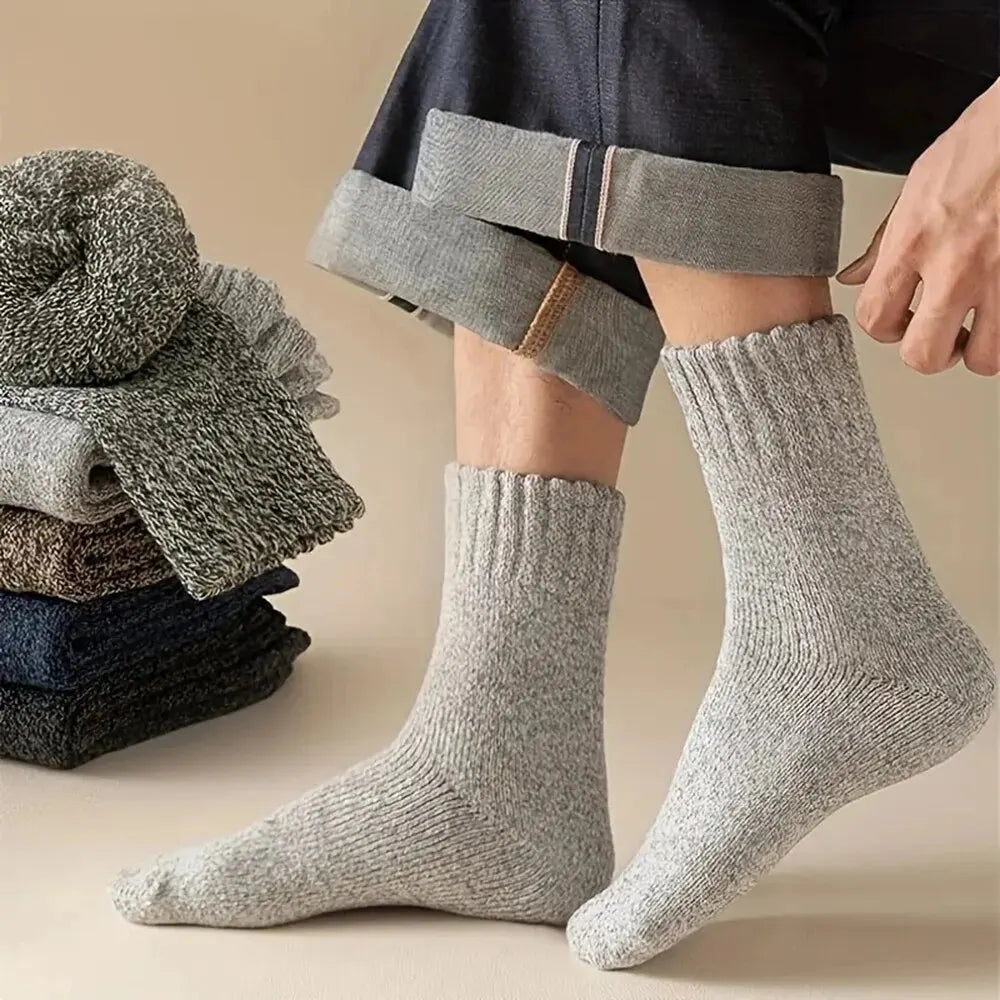 5/10 Pairs Men Retro Solid Color Casual Wool Socks Winter Warm Mid Length Sock Ultra Thick Men Antifreeze Cashmere Socks