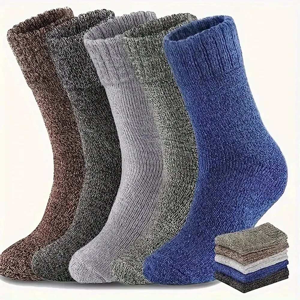 5/10 Pairs Men Retro Solid Color Casual Wool Socks Winter Warm Mid Length Sock Ultra Thick Men Antifreeze Cashmere Socks