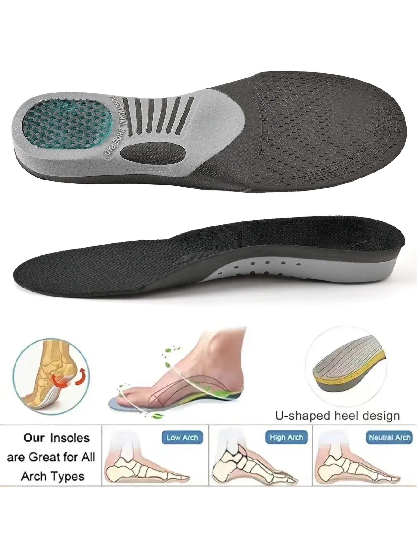 1 Pair Plantar Fasciitis Orthotic Shoe Inserts Arch Support Gel Comfort Shoe Insoles Athletic Running Insoles For Women And Men