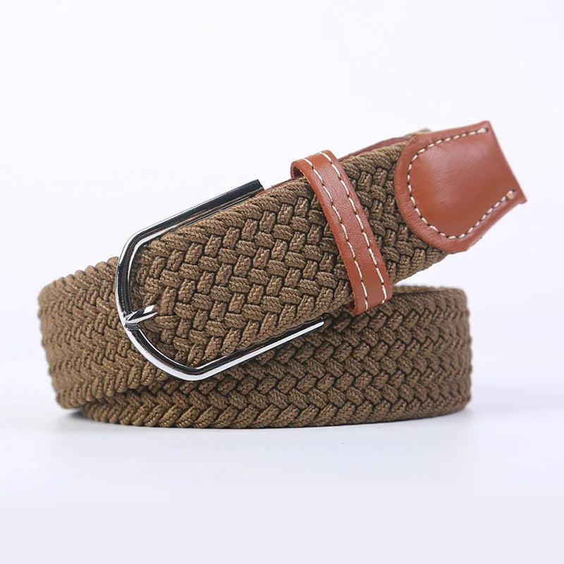 Blue Black Female Casual Knitted Pin Buckle Men Belt Woven Canvas Elastic Expandable Braided Stretch Belts Women Jeans 60colors