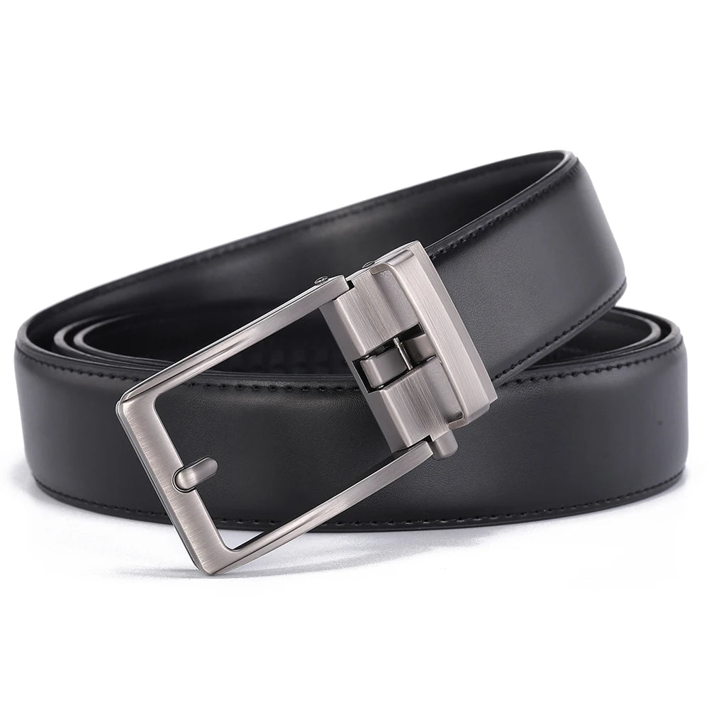 Click Belts for Men Luxury Brand Designer Fashion Automatic Buckle Genuine Leather Men's Belt Male Jeans Waist Strap Blue 3.5 cm