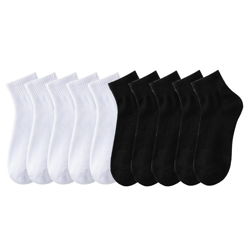 10 Pairs/Lot Men's Breathable Socks Solid Color Black White Business Casual Simple Versatile Sports Mesh Short Socks