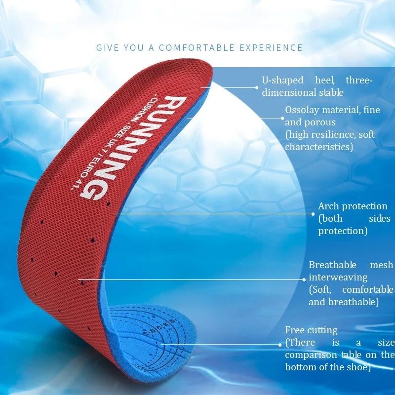 Shock Absorbing Insoles For Shoes Sole Mesh Deodorant Breathable Cushion Running Insoles For Feet Man Women Orthopedic Insoles