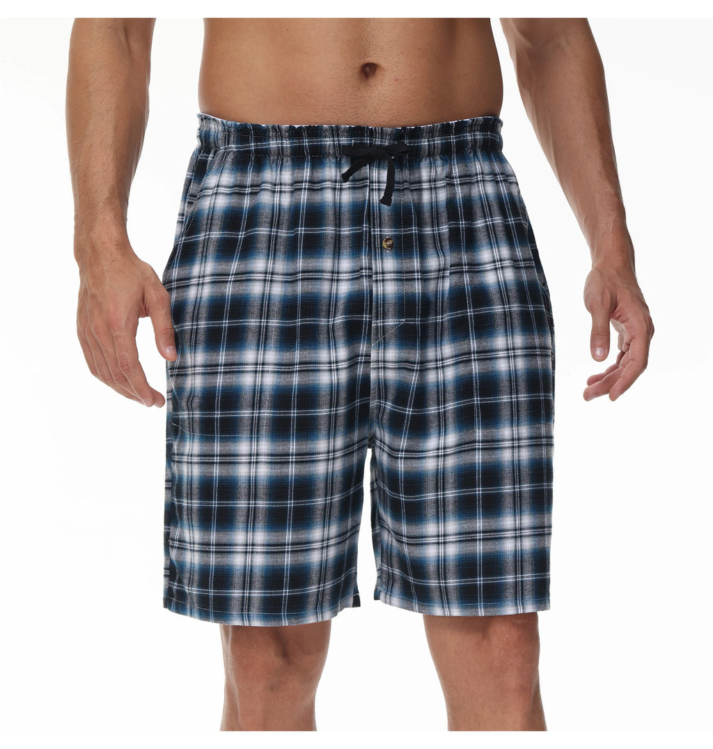 3Pcs Men's 100% Cotton Underwear Boxers Shorts Suit, Plaid Pajama Sleeping Bottoms Pants Suit, Elastic Waist Shorts Homewear
