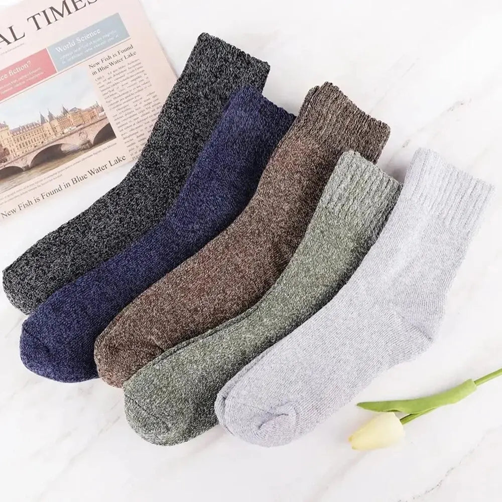5/10 Pairs Men Retro Solid Color Casual Wool Socks Winter Warm Mid Length Sock Ultra Thick Men Antifreeze Cashmere Socks