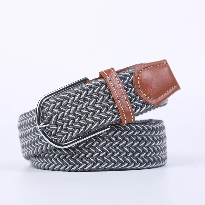 Blue Black Female Casual Knitted Pin Buckle Men Belt Woven Canvas Elastic Expandable Braided Stretch Belts Women Jeans 60colors