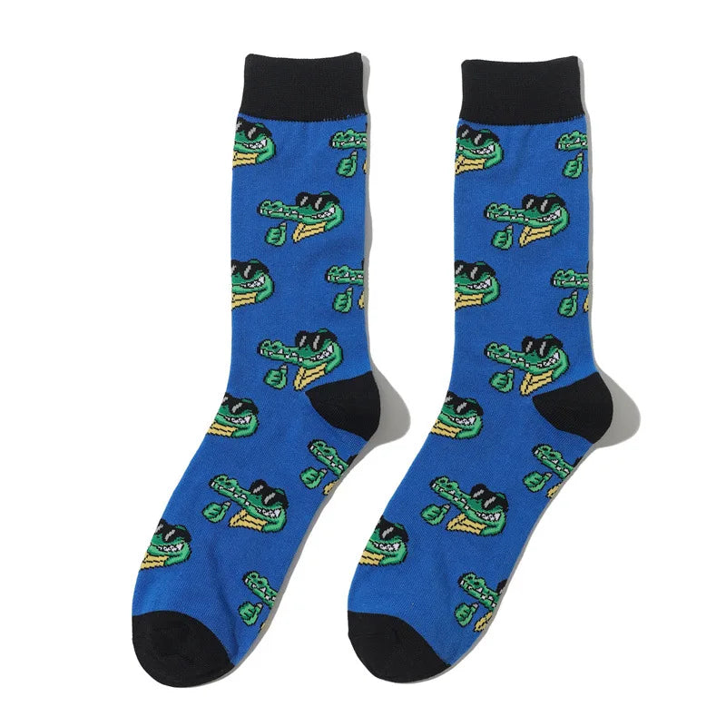 58 Style Cartoon Men Socks Fish bird parrot shark Theme Cotton Novelty Funny Hip Hop Trend Street Long Socks