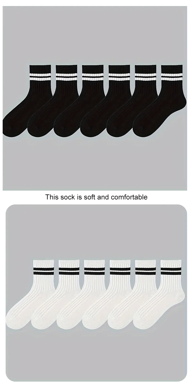 6 Pairs Men's Socks Spring Autumn Simple Casual Black White Striped Socks Breathable Mid Tube Sock High-quality Round Neck Socks