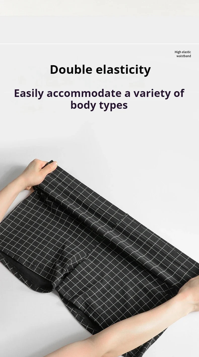 4Pcs Mens Underwear Boxers Shorts Casual Cotton Sleep Underpants Homewear Men Panties Striped Plaid Loose Comfortable Underwear